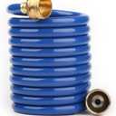 EVA Coil Garden Hose for Gardener: Retractable Self Coiling Hoses with 3/4" GHT Solid Brass Fittings - Kink Free and Flexible for Home and Garden Yard (10FT, Blue)