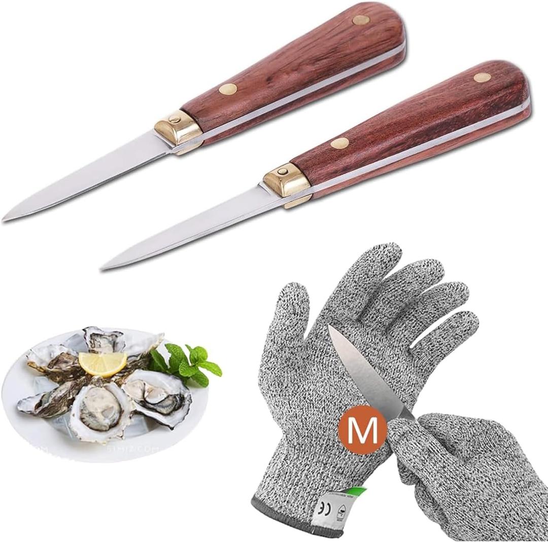 Oyster Shucking Knife,Oyster Knife,SPEENSUN Full Tang Not Easy to Break And Bend,More Secure with Oyster Shucking Glove ( 2Knife And 1Glove M )