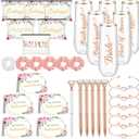 HyDren 35 Pcs Bridesmaid Proposal Gifts Maid of Honor Gift Include Champagne Flutes Makeup Bags Invited Cards Hair Scrunchies Bracelets Diamond Pens for Wedding Bachelorette, Cute Style, Pink 