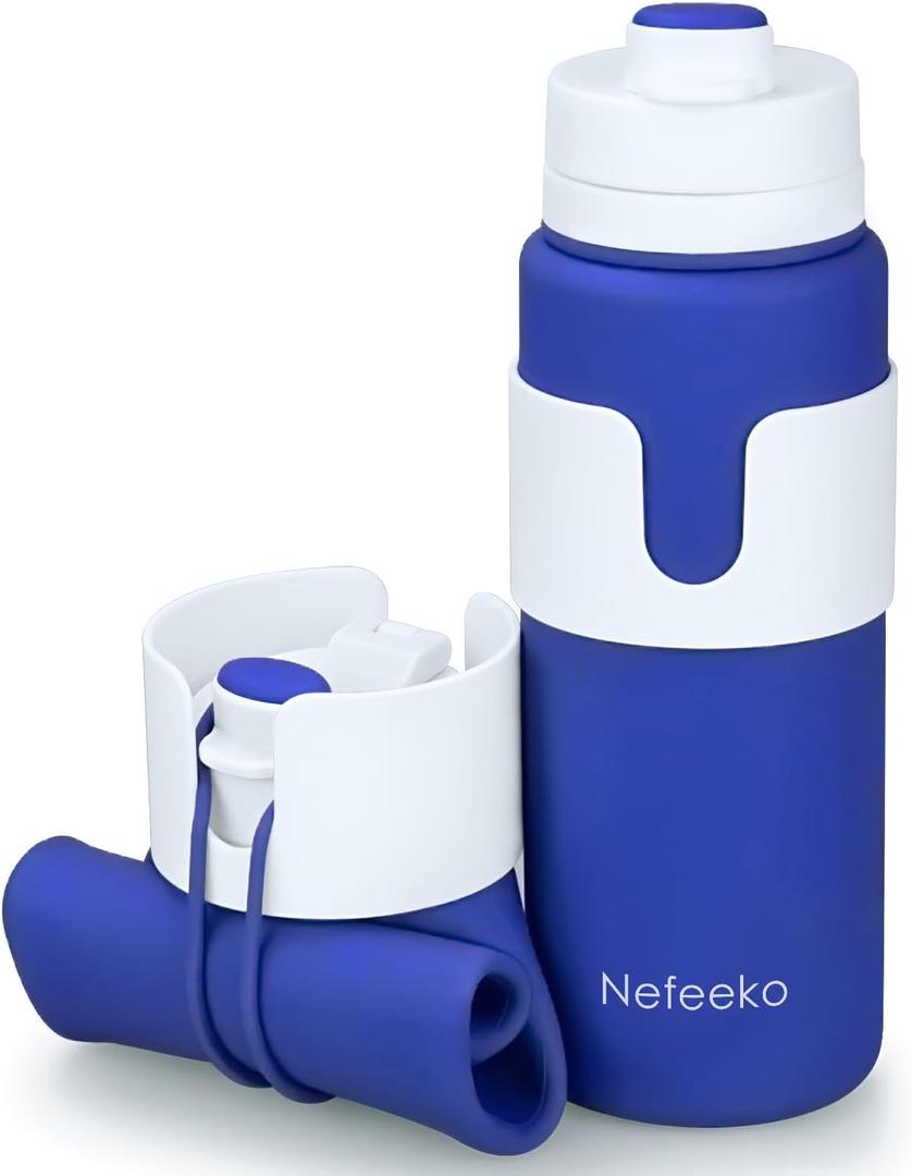 Nefeeko Collapsible Water Bottle, BPA Free 26oz Foldable Water Bottle for Travel Sports, Leak-Proof Spill-Proof Portable Water Bottles with Carabiner, Lightweight (Blue)