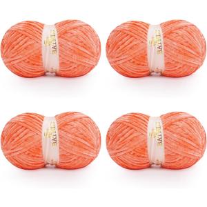 Velvet Chenille Yarn for Crocheting & Knitting 1440 Yards, Soft Thick Fluffy Bulky Blanket Yarn, 4 Pack of 10.5oz (Coral Red)
