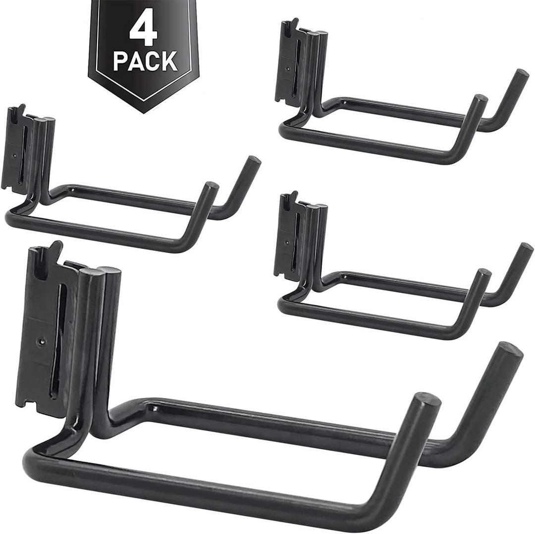 4 Pack E-Track Heavy Duty Shovel Hanger for Store Long Handled Tools ,Large Steel Tool Double J Hook, Tool Hanger | E Track Accessories for Enclosed Trailer or Trucks（Black）