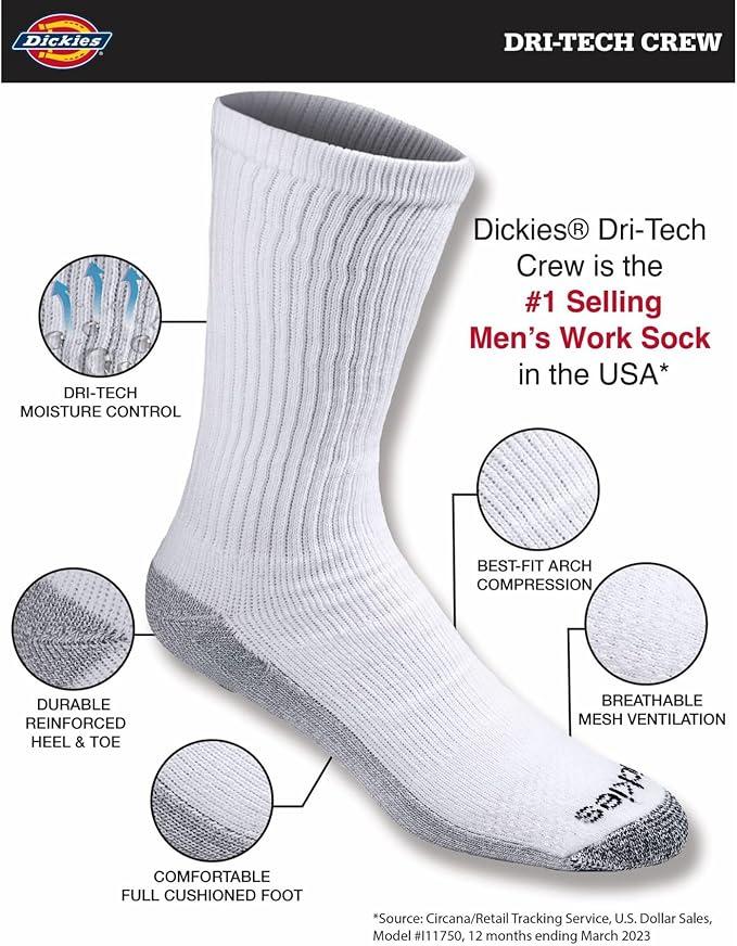 Dickies Men's Dri-tech Moisture Control Quarter Socks (12 Pairs), L