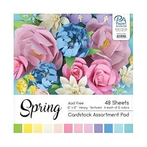 Paper Accents 12x12 Cardstock Pad, Spring Assortment, 48 Sheets, Heavyweight Textured Solid Core Paper, Scrapbooking, Card Making, Crafts, DIY Projects, School Supplies, Art Projects