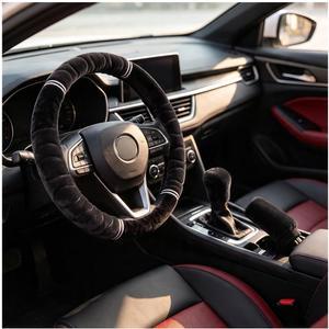 3PCS Car Steering Wheel Cover, Plush Soft Steering Wheel Cover Set with Handbrake Cover & Gear Shift Cover, Comfortable Winter Warm Car Decoration Accessories for Women Men (Black)
