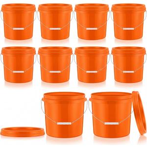 Tioncy 10 Pcs 2 Gallon Plastic Bucket with Lid Heavy Duty 2 Gallon Bucket Pail with Lid Handle for Storage Container Home Household Cleaning (Orange)