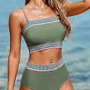 Herseas Women's 2 Pieces Bandeau Bikini Color Block Swimsuits 2025 Summer Off Shoulder High Waisted Bathing Suit (Green, XS)