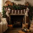 Boho Christmas Garland with Tassel Brown Vintage Christmas Banner Rustic Farmhome Neutral Garland with Wood Beads Pastel Birthday Party Decor Bedroom, Nursery (Hemp Rope Color)