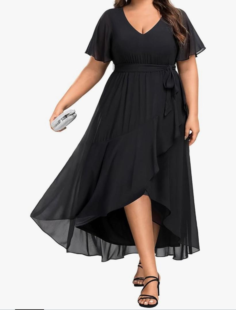 Womens Plus Size Long Dress Chiffon High Low Split Ruffle Evening Bridesmaid Wedding Guest Formal Maxi Dresses 22W