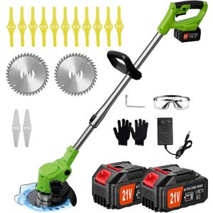 Electric Weed Wacker Cordless, 21V Weed Cordless Eater with 2Pcs 4.0Ah Batteries,3 in 1 Brush Cutter, Lightweight Grass Trimmer/Lawn Edger for Garden Yard