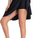 Micosuza Women's Swim Skorts High Waist Tummy Control Modest Swim Skirt with Shorts Swimsuit Bikini Bottoms (Black)