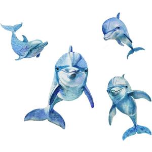 SUPERDANT Watercolor Dolphin Wall Stickers Blue Dolphin Wall Decal 4 PCS Cute Sea Animals PVC Decor DIY Art Wallpaper Decors Mural for Kids Bedroom Toddler Room Baby Nursery Bathroom