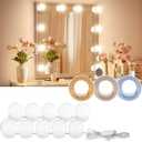 LED Vanity Lights For Mirror, Consciot Hollywood Style With 10 Dimmable Bulbs, Adjustable Color & Brightness, USB Cable, Stick on for Makeup Table Dressing Room Mirror (White)