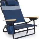 WOVN Premium Reclining Beach Chairs - Portable Lay Flat Folding Beach Chair for Adults - Includes Shoulder Backpack Strap, Pillow, 2 Pockets, and Cup Holder - Lido