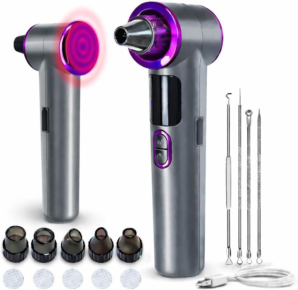 Blackhead Remover Vacuum with Heating,Men and Women Pore Cleaner,3 Adjustment Modes & 5 Suction Heads,USB Rechargeable Black Head Remover with LED