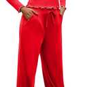 Gargenwed Women's Two-Piece Lounge Set, Long Sleeve Top and Wide Leg Pants with Pocket Casual Comfort Outfit (Red)