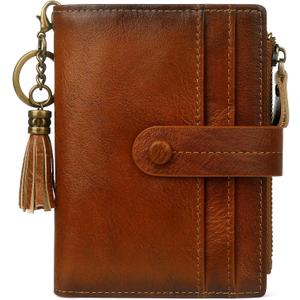 Leather Wallet Women,RFID Blocking Small Wallets for Women Compact Bifold Slim Wallet Card Holder With Zipper Coin Pocket Brown