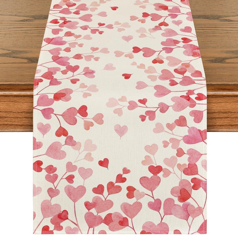 Artoid Mode Pink Love Valentine's Table Runner, Anniversary Wedding Kitchen Dining Table Decoration for Home Party Decor 13x90 Inch