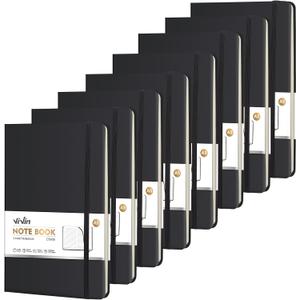 ViVin Lined Journal Notebooks for Work, 192 Pages, Medium 5.5 x 8.3 inch, College Ruled, A5 Hardcover Journaling Notebooks for Writing, 8 Pack Bulk,Black