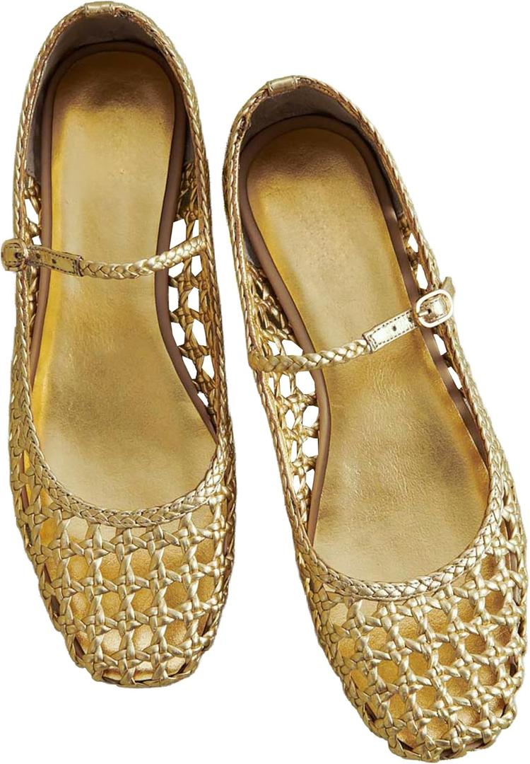 Woven Mesh Ballet Flats for Women Square Toe Mary Jane Flats Buckle Strap Flat Shoes Comfortable Ballerina Flats Dressy Mesh Shoes Casual Mary Janes for Women (9)