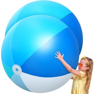 Ceenna 2 Pcs 60 Inch Giant Beach Ball Large Inflatable Pool Toy Balls Summer Swimming Toys Parties PVC Jumbo for Adults Summer Beach Pool Party Favor(Blue,Classic)