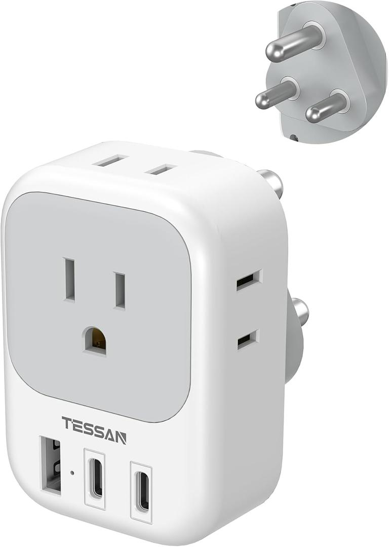 TESSAN South Africa Plug Adapter, Type M Adapter for South Africa with 4 Outlets 3 USB (2 USB-C), Type M Adaptor for US to Namibia Botswana India Nepal Mozambique Sri Lanka