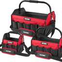 HAUTMEC 3-Piece Heavy Duty Tool Tote, 1680D Open Top Tool Bag Organizer with Rigid Frame, Rotating Handle & Padded Shoulder Strap, Water-Resistant Base, Multi-Pocket Tool Storage Bag HTTBH25052