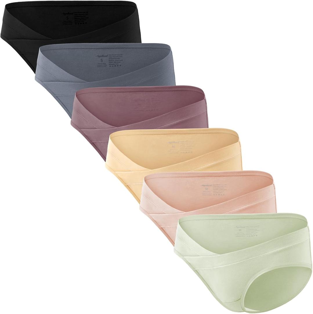 Angelhood 6 Pack Womens Cotton Maternity Underwear,Healthy Maternity Pregnancy Panties Postpartum Mother Under Bump Underwear (Large, Multicoloured F)