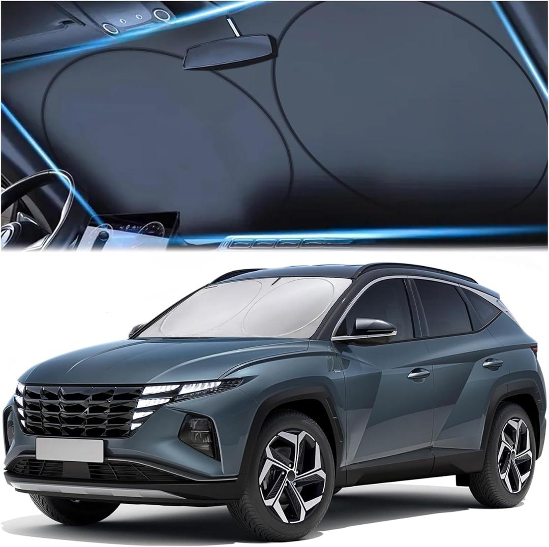 Windshield Sun Shade, Reflective Sunshade for Car Windshield with Mirror Cut-Out, Blocks 99% UV Rays & Keeps Vehicle Cool, Fits Cars, Trucks, SUVs & Vans, Fade-Resistant, (Large)