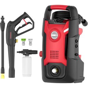 POWERWORKS Electric Pressure Washer,1700 PSI 1.2 GPM Power Washers,13-Amp Pressure Washers with 20ft High Pressure Hose and 3 Nozzles for Car Garden Cleaning (PWMA Certified) red