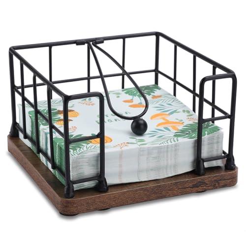 Napkin Holder Flat for Table, Modern Farmhouse Metal Napkin Holder with Weighted Arm, Cocktail Kitchen Bathroom Napkin Dispenser Black