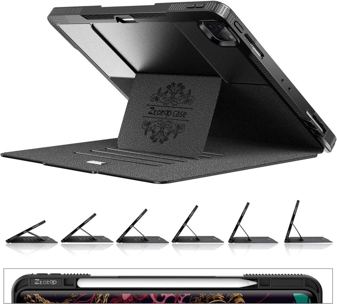 ZtotopCases for New iPad Pro 12.9 Inch 6th/5th/4th Generation 2022/2021/2020, [6 Magnetic Stand Angles] Protective Cover with Pencil Holder, Auto Wake/Sleep, Black
