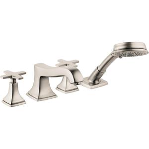 hansgrohe Metropol Classic Classic 2-Handle 17-inch Wide Roman Tub Filler Freestanding Bathtub Faucetand Shower Set in Brushed Nickel, 31449821
