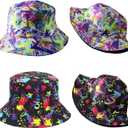 6 Pack Retro 80s 90s Bucket Hats for Men Women, Funny Retro Party Hats, Vintage Print Fisherman Hats for Disco Hip hop Party, Unisex Reversible Portable Hat Outdoor Fashion Sun Cap Colorful