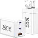 [2 Pack] USB C Charger Block 160W, 3-Port GaN Super Fast Charger, Dual 65W Type C Charging Block, Foldable QC3.0 Laptop Fast Charging for MacBook, iPhone, Samsung, Galaxy, iPad, Android, White