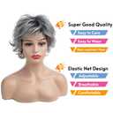 Short Grey Curly Layered Wig for Women Ombre Silver Grey Short Fluffy Synthetic Hair Wigs With Bangs