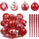 XmasExp 32ct Christmas Ball Ornaments Set -Red Clear Plastic Shatterproof Xmas Tree Ball Decorations Hanging Baubles for Holiday Decor (Various Size)
