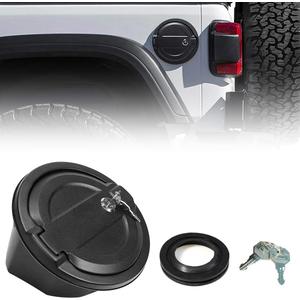 Gas Cap Cover with Locking Black Fuel Gas Tank Cap Cover Rplacement Compatible with Jeep 2018-2024 Wrangler JL