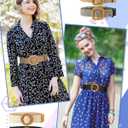 WILLBOND 4 Pcs Women's Elastic Raffia Woven Belt, Boho Rattan Buckle Stretch Straw Wide Waist Belt for Dresses Jeans Pants