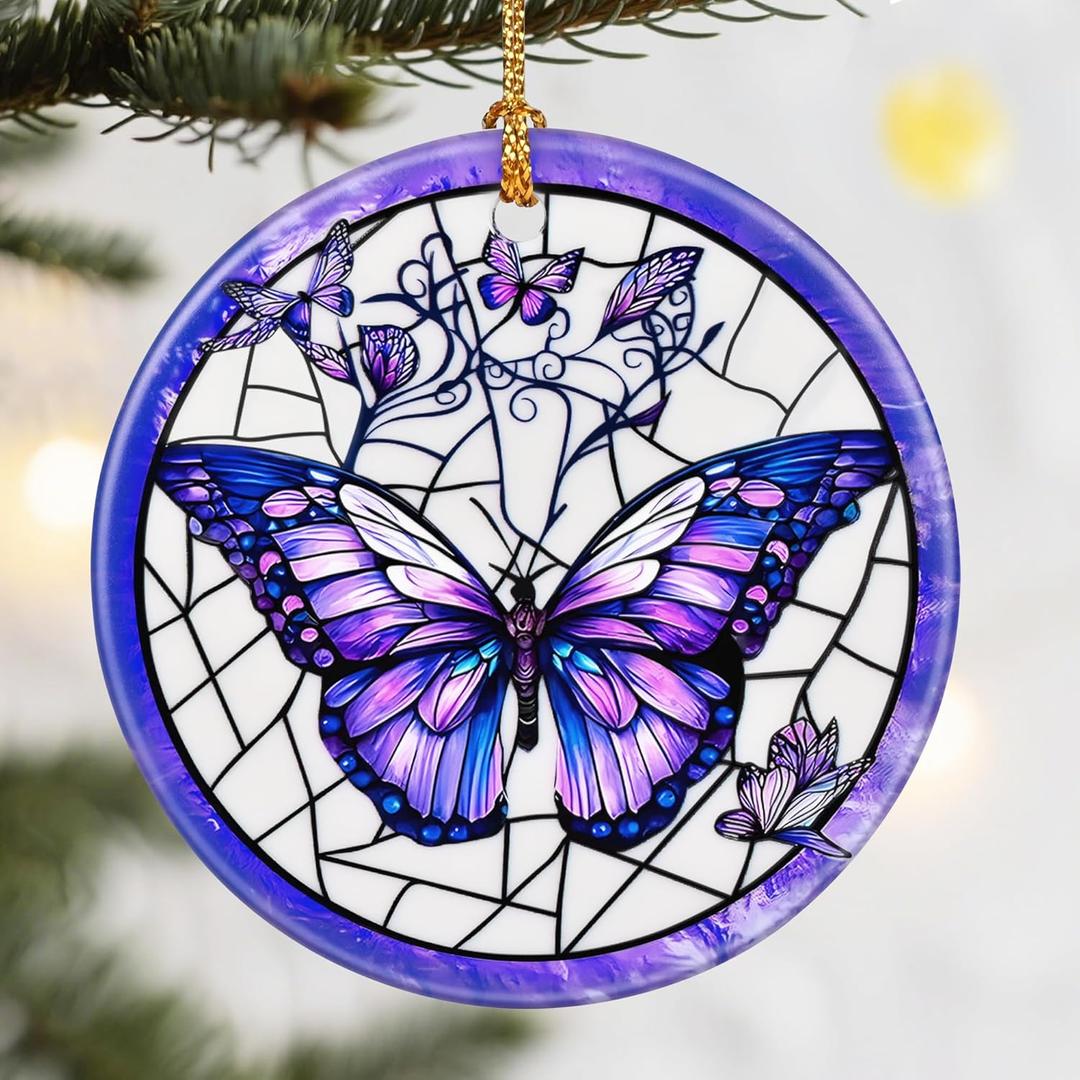 3 x Christmas Ornaments, Dodosky 2.8in Ceramic Butterfly Ornament, Xmas Decor, Christmas Tree Ornaments, Xmas Decorations for Tree, Holiday Ornament, Gifts for Butterfly Lovers, Gifts for Women, Mom