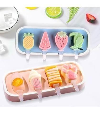 Cartoon Shape Popsicles Molds Cute Ice Cream Mold Maker Easy-Release Homemade Ice Pop Tray Silicone
