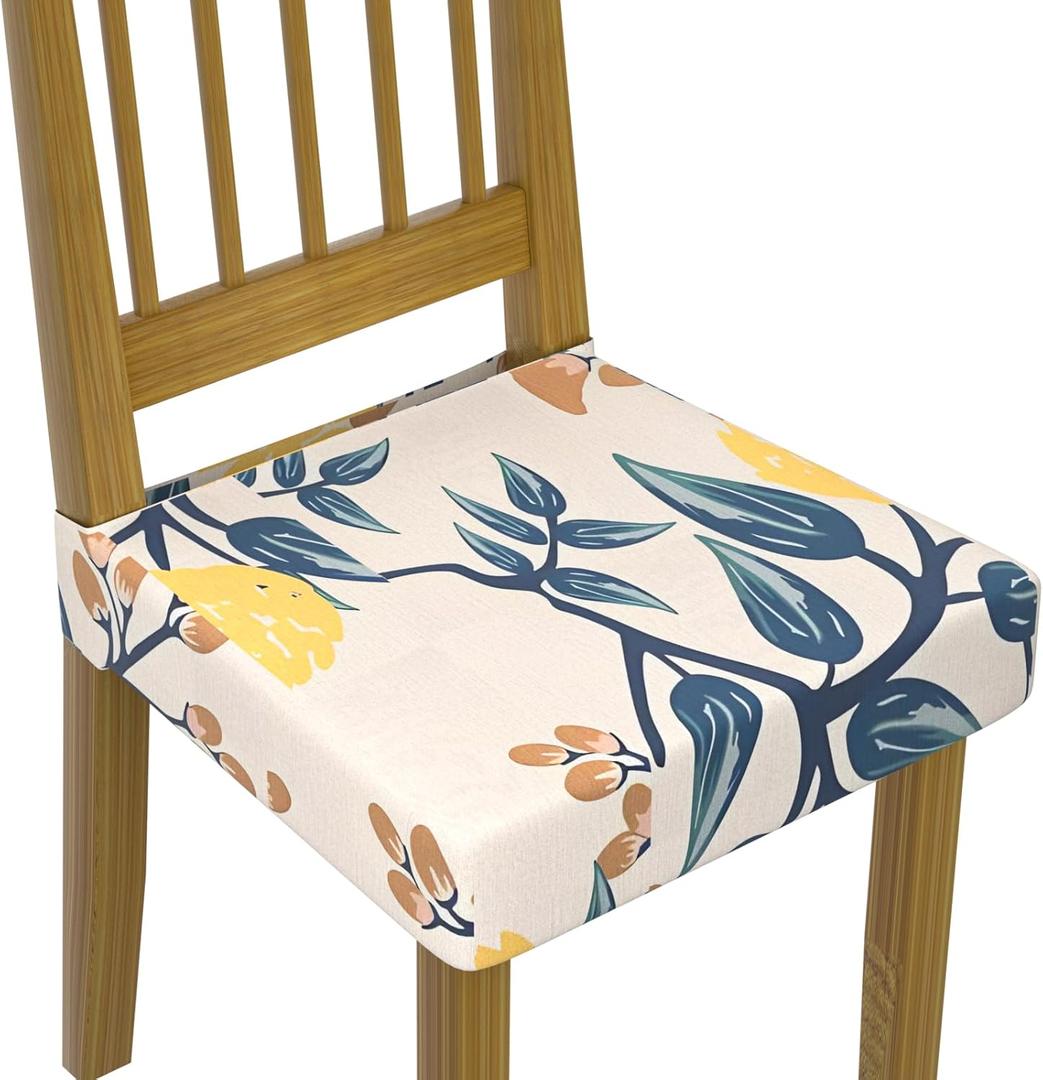Elastic Stretch Dining Chair Covers Set of 6, Floral Printed Chair Covers, Soft Fabric Removable Washable Upholstered Chair Seat Protector, No Rear Covers (1,6) (38)
