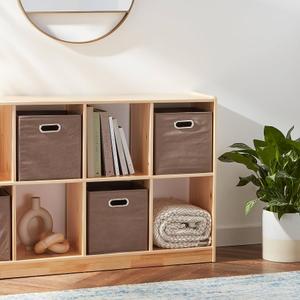 Modular Brown Storage Cabinet & Organizer Set with Soft Fabric Bins & Multi-Sized Panels