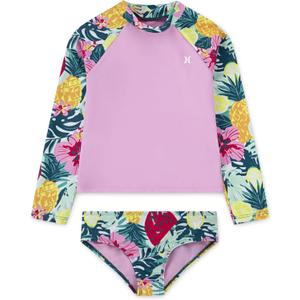 Hurley Girls Two-piece Rashguard Set (Big Kid) (7, Pink/Fruits)