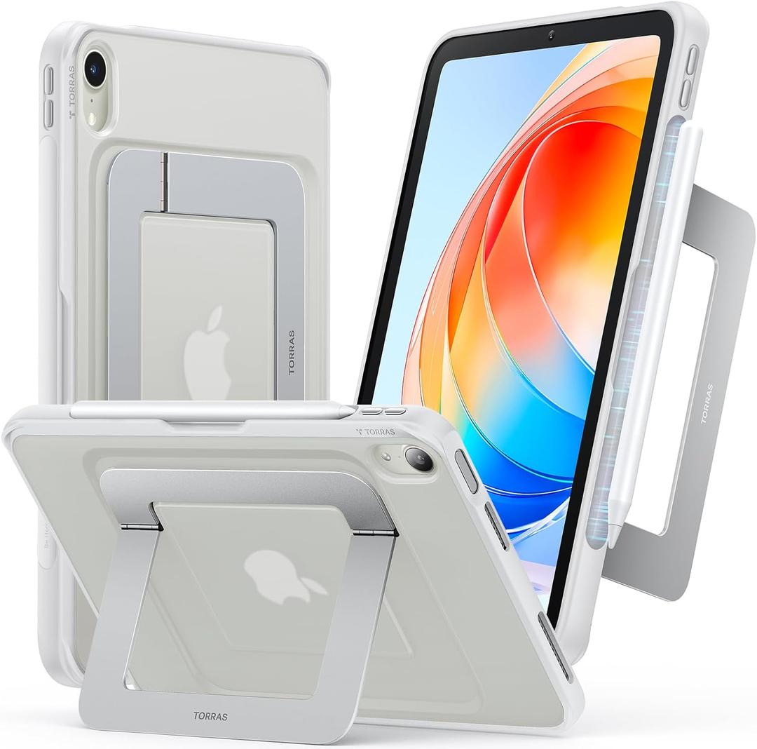 TORRAS Ostand K1 Guardian for iPad Air 11 inch Case M4/M3/M2 (2026/2025/2024), Ultra Stable Stand, Multiple Adjustable Viewing Angles, Slim Protective Kickstand Cover with Pencil Holder, White