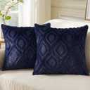 DecorUhome Throw Pillow Covers 24x24 Inch Set of 2, Soft Plush Faux Wool Dark Blue Coastal Solid Couch Pillow Covers, Accent Euro Sham Farmhouse Square Patriotic Pillow Cases for Sofa Bed Living Room