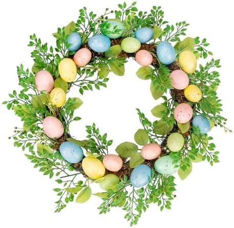 Uehdydh 18 Inch Colorful Eggs Easter Wreaths Decorations for Home, Easter Wreaths for Front Door Spring Decoration for Indoor Outside Porch Wall Window