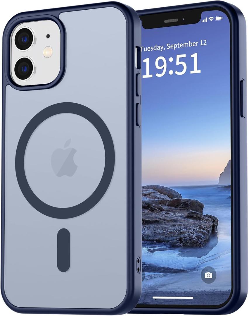 vnnink for iPhone 12 Case & iPhone 12 Pro Case,Magnetic Matte Military Grade Drop Protection Translucent Cell Phone Cover - Slim Rugged Durable Shockproof Bumper Cover-Navy Blue