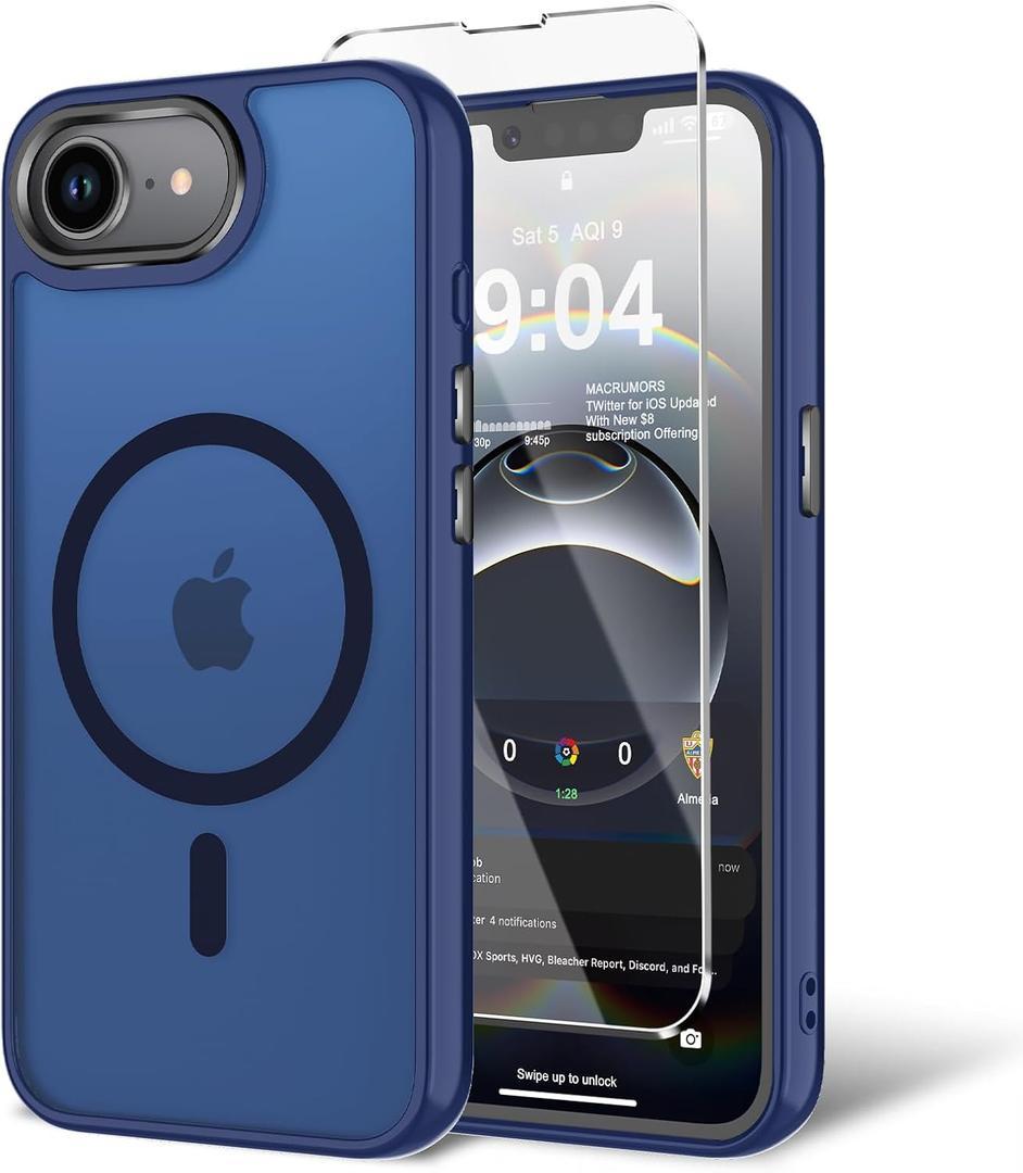 for iPhone 16E/iPhone 17E Case with Screen Protector, [Compatible with Magsafe] Ultra Slim Translucent Matte Shockproof Protection Phone Cover-Dark Blue