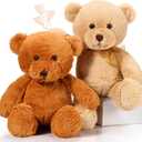 Wettarn 2 Pack Plush Bear Stuffed Animal 18 Inch Cuddly Stuffed Bears Plush with Bow for Kids Birthday Children's Day Baby Shower Party Favor Decors(Light Brown, Dark Brown)
